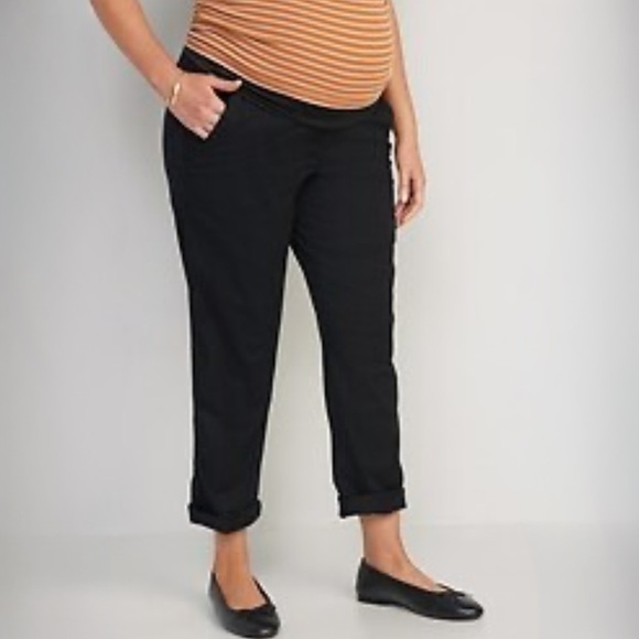 NWT Old Navy Maternity Foldover Waist OGC Chino Pants in Black - Picture 1 of 6